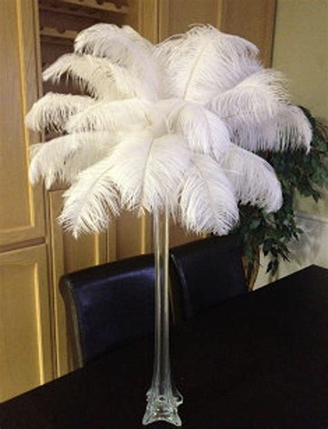 Tall White Ostrich Feather Centrepiece Clear Vase Frank And Joy