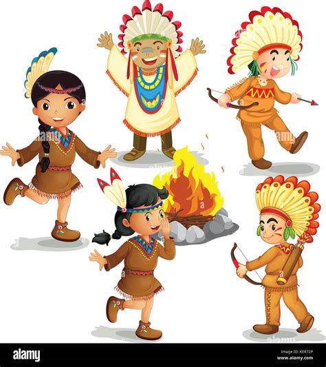 Ilustración De Los Indios Americanos Bailando Alrededor De La Fogata