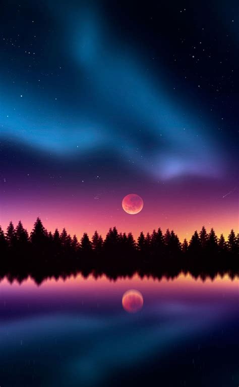 Colorful Night Stars Silhouette Lake Reflections 950x1534