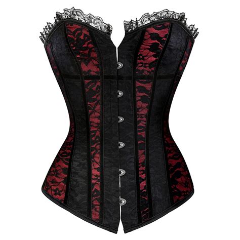Sexy Gothic Lace Cover Lace Up Boned Overbust Corset And Bustier Top Body Shaper With G String