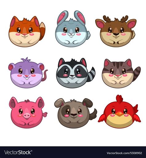 Cute Cartoon Round Animals Isolated Vector Set Game Assets Download