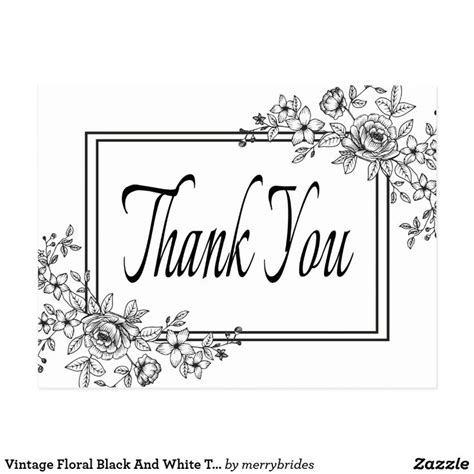 Vintage Floral Black And White Thank You Flower Postcard
