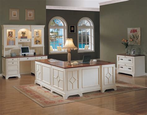 Traditional Distressed White Home Office Furniture With Return Desk