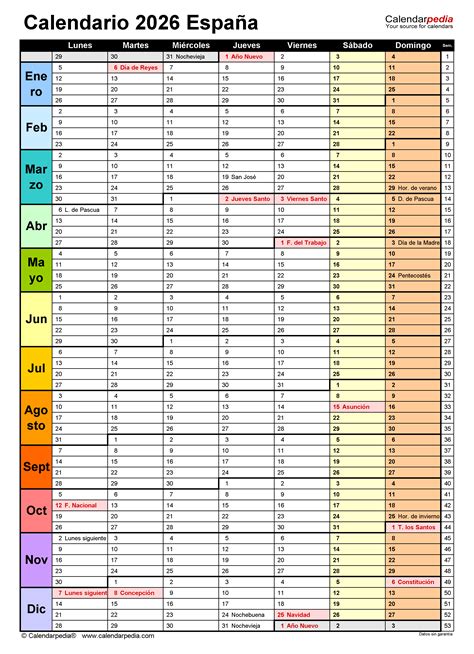 Calendario 2026 En Word Excel Y Pdf Calendarpedia