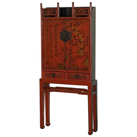 Antique Japanese Marquetry and Lacquer Cabinet on Stand at 1stDibs