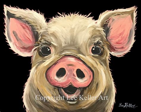 Canvas Pig Art Print From Original Canvas Painting Colorful Etsy
