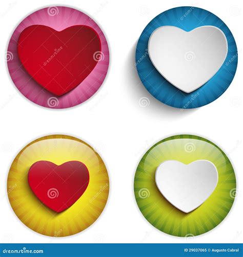 Valentine Day Heart On Colorful Glossy Buttons Stock Vector