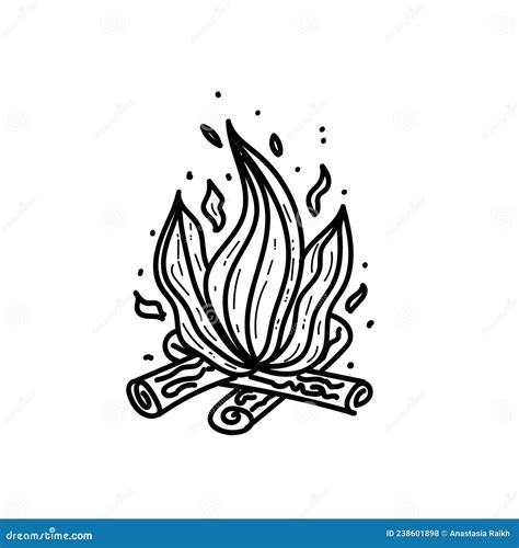 Hand Drawn Fire Fire And Logs Doodle Sketch Style Drawing A Line Of