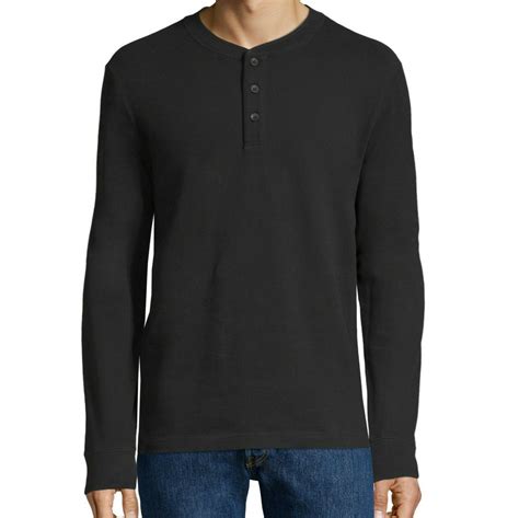 St Johns Bay Long Sleeve Henley Shirt 100 Cotton Signature Mens Size