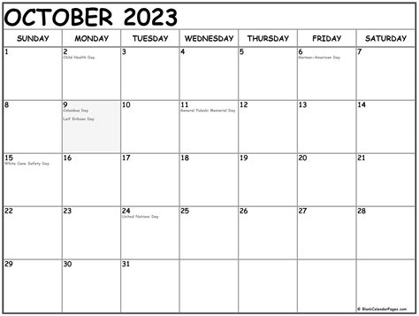 October 2022 With Holidays Calendar