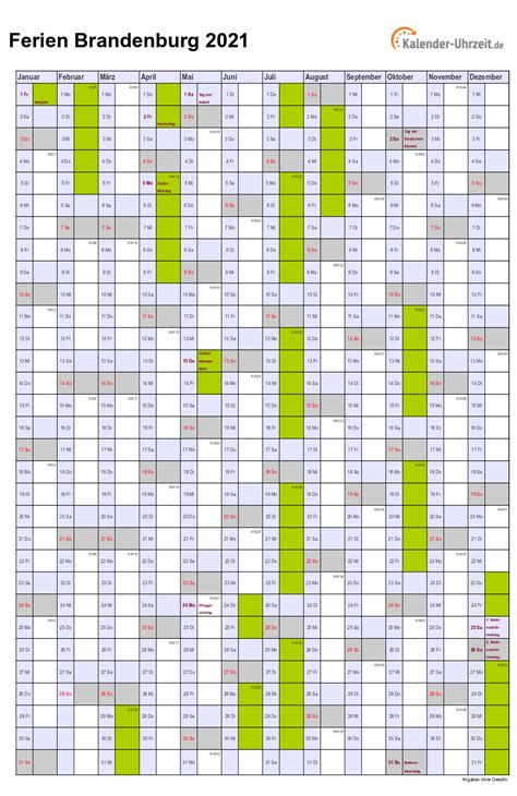 Sie sind ideal für den einsatz als kalenderplaner. Ferien Brandenburg 2021 - Ferienkalender zum Ausdrucken
