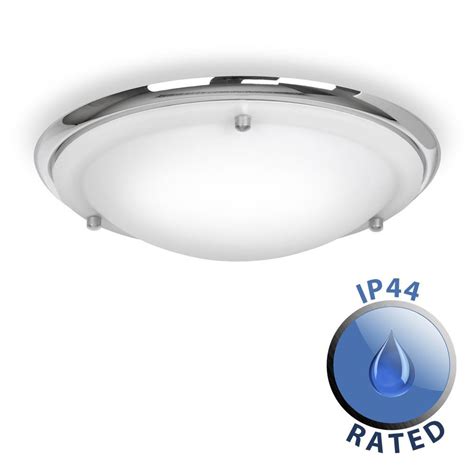 Plc lighting 4 light ceiling polished chrome flush mount with clear glass cli hd18149pc the reviews for volume lighting 12 75 in w x 5 h 2 light indoor chrome flush mount ceiling fixture. Round Chrome Bathroom Ceiling Light with Frosted Shade