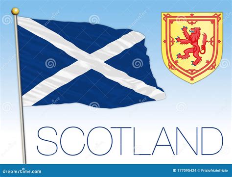 Scotland Official National Flag And Coat Of Arms Uk Stock Vector