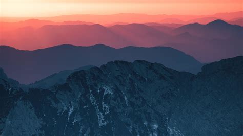Download 3840x2160 Calm Horizon Sunset Mountains 4k Wallpaper Uhd