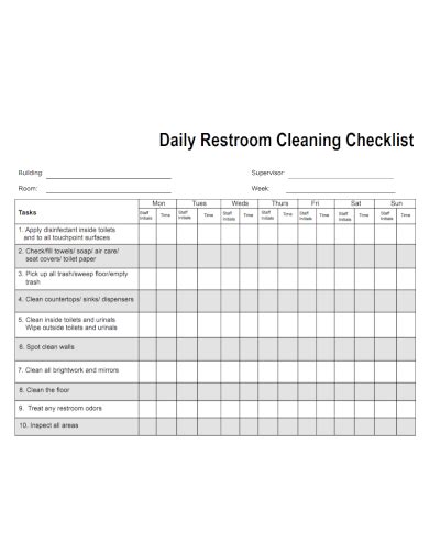 Restroom Cleaning Checklist Log