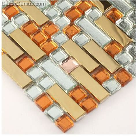 Orange Glass Metal Steel Mosaic Tile