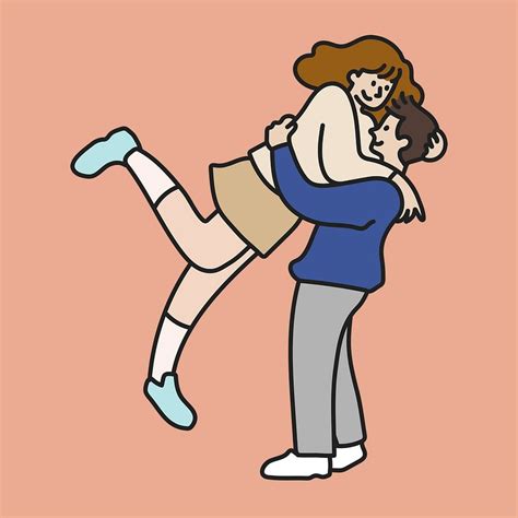 Couple Jumping Hug Sticker Love Free Psd Illustration Rawpixel