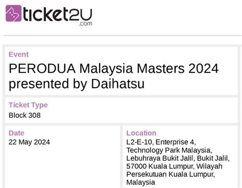 Perodua Malaysia Masters Premium Tickets Vouchers Event