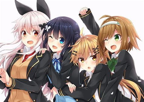 Hd Wallpaper Anime Girls Friends Wink Smiling Happy Bunny Ears