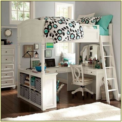Bedroom Pretty White Girls Loft Bed Idea With U Shaped Desk Bookshelf