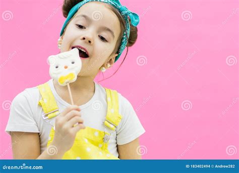 Close Up Of Child`s Lips Biting Lollipop Stock Photo Image Of Bite