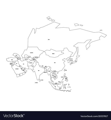 Ilustracion Vectorial Del Mapa Politico Asia Aislada Sobre Fondo Blanco