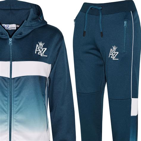 Kids Boys Girls Tracksuits A2z Fade Gradient Teal Hooded Top Bottom