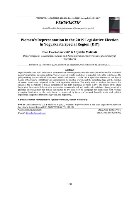 Pdf Womens Representation In The 2019 Legislative Election In