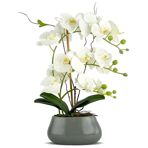 Buy Livilan White Orchid Artificial Flowers With Pot Large Fake Silk