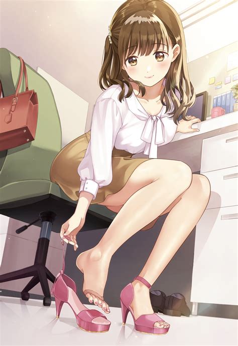 Safebooru 1girl Bag Blouse Blush Brown Eyes Brown Hair Chair