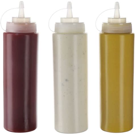 12 Oz Plastic Squeeze Squirt Condiment Bottles With Twist On Cap Lids
