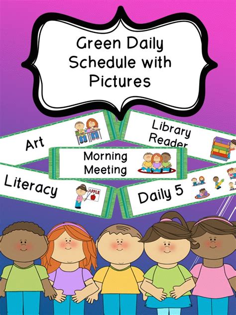 Green Daily Schedule With Visual Pictures Little Learners Schedule