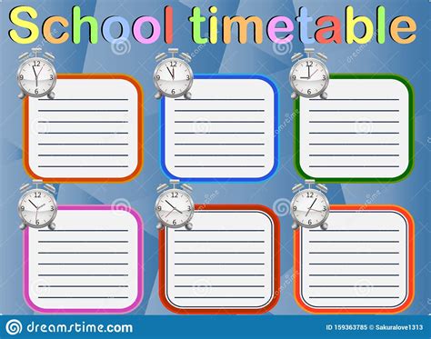 Template School Timetable For Students Or Pupils With Days Of Week And
