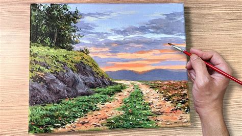 Acrylic Painting Dirt Path Sunset Landscape Youtube