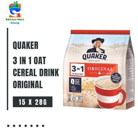 Quaker 3 In 1 Oat Cereal Drink Original 15 Sachets X 28g 420g