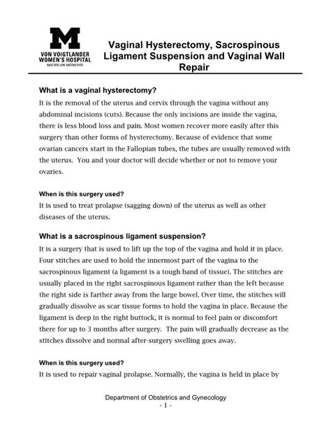 Vaginal Hysterectomy Sacrospinous Ligament Suspension And Vaginal Wall