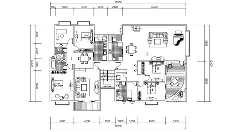 3 Bhk Apartment Furniture Layout Plan Cadbull