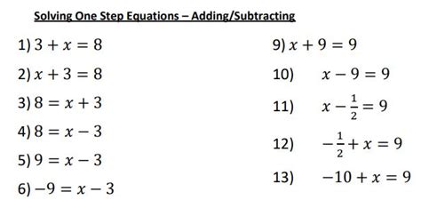Solving One Step Equations By Addingsubtracting Minimally Different