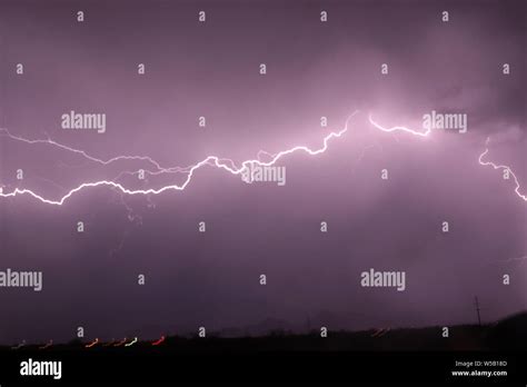 Horizontal Lightning Over The Whetstones Stock Photo Alamy