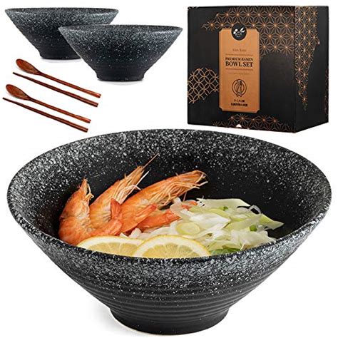 Ceramic Japanese Ramen Bowls Set Of 2 60 Ounce Large Noodle Soup Bowl With Chopsticks And