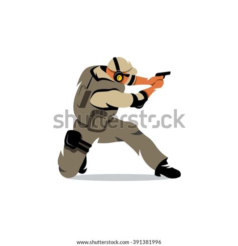 vector policeman tactical shoot cartoon illustration stock vector royalty free 391381996