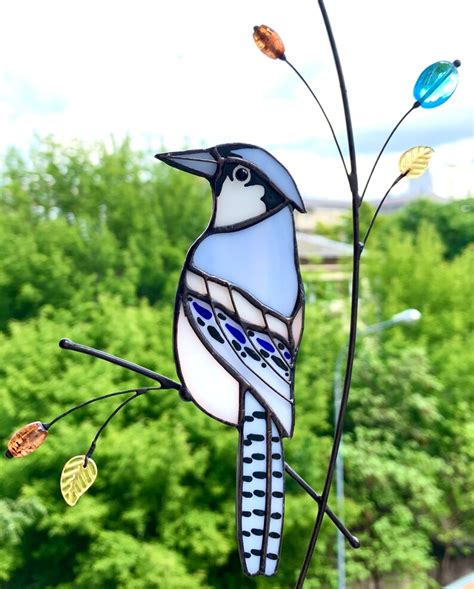 Stained Glass Blue Jay Bird Suncatcher Mother S Day T Etsy