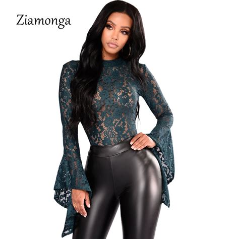 ziamonga women lace bodysuit sexy cut out jumpsuit womens long sleeve romper leotard bodysuits