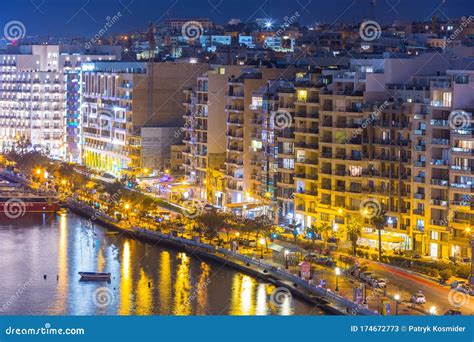 Sliema Malta January 9 2020 Architecture Of The Harbor In Sliema City At Night Malta