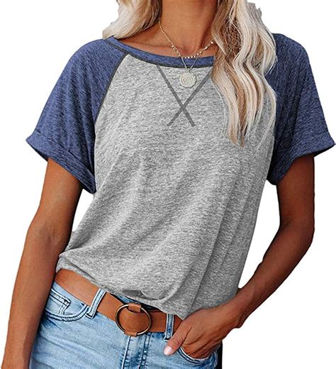 Amazon Com Womens Short Sleeve Raglan Crewneck T Shirts Tees Color Block Casual Loose Fit