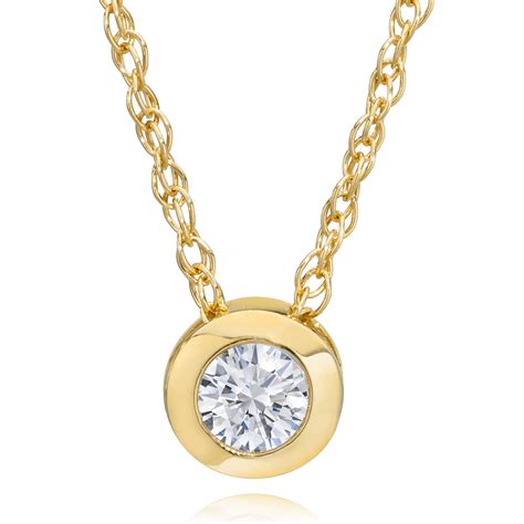 14k Yellow Gold 14 Ct Round Diamond Solitaire Bezel Pendant Necklace