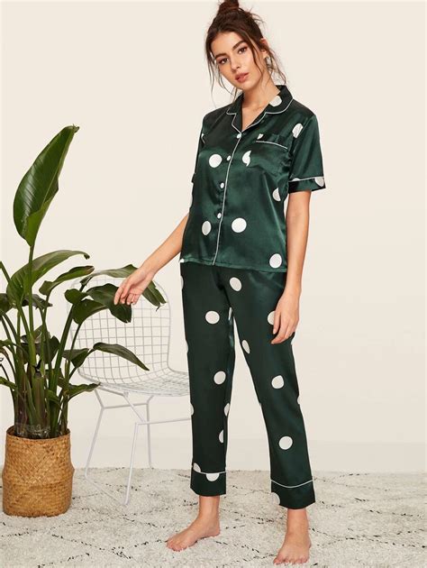 Polka Dot Satin Pajama Set Shein Usa In 2021 Satin Pyjama Set