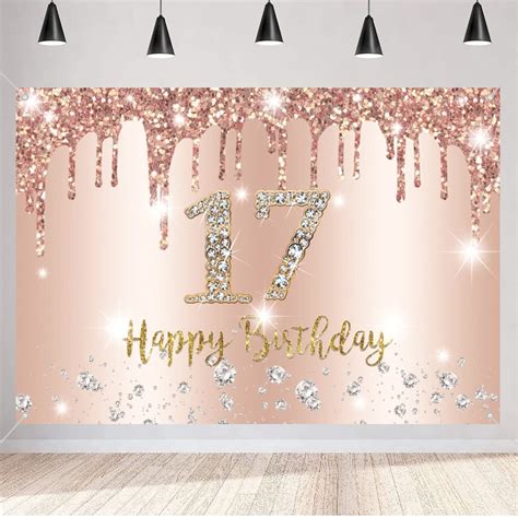 Buy Happy 17th Birthday Backdrop Banner Party Decoration For Girl Happy