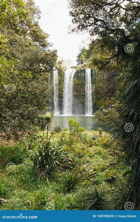 A Big Waterfall In New Zealand Stock Photo Image Of Forest Sunset