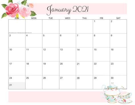 The 12 months of 2021 on one page. 2020 2021 Free Printable Pretty Floral Calendar - Printables and Inspirations